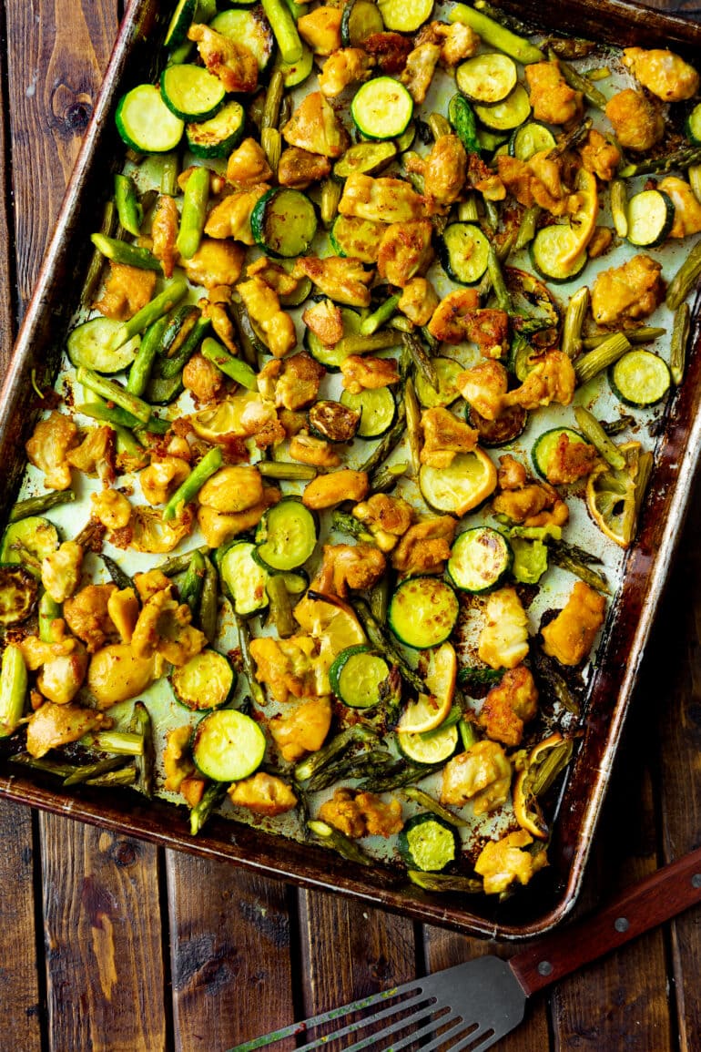 One pan sheet pan honey lemon turmeric chicken thighs and asparagus recipe 4 770x1155