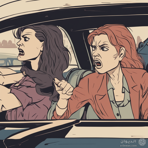Two women are sitting in the car in front one is an angry adult woman and the other is in her