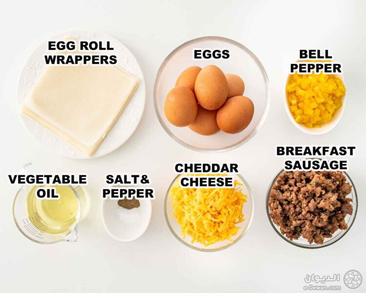 Breakfast eggrolls ingredients 750x600