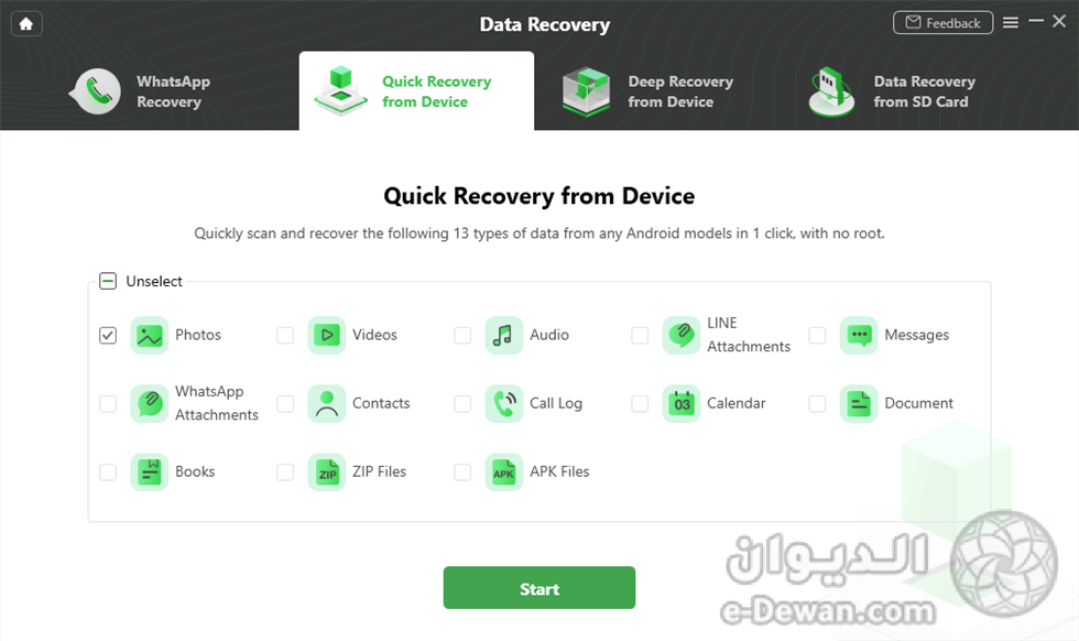 Droidkit quick recovery choose categories